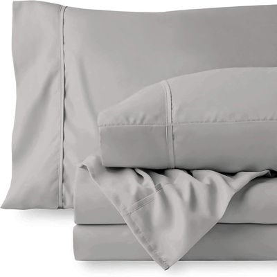 Cotton 600 Thread Count- 4 Pieces Sheet Set California King Size, Silver  Soft Quality 100% Bedding Sheet  Luxury 16 Inch Deep Pocket & Bedding Set with Flat Sheet, Fitted Sheet, 2 Pillow Cases