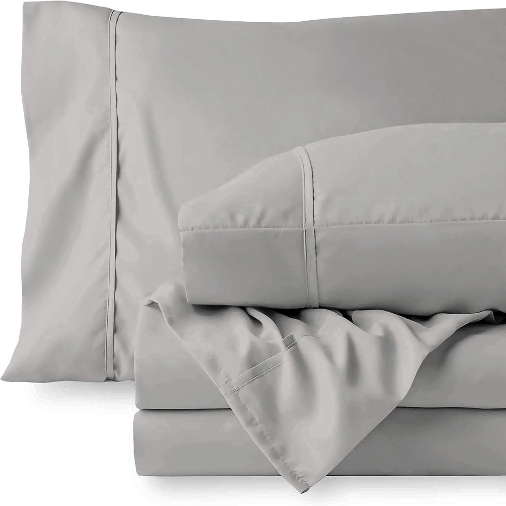 Cotton 600 Thread Count- 4 Pieces Sheet Set California King Size, Silver  Soft Quality 100% Bedding Sheet  Luxury 16 Inch Deep Pocket & Bedding Set with Flat Sheet, Fitted Sheet, 2 Pillow Cases