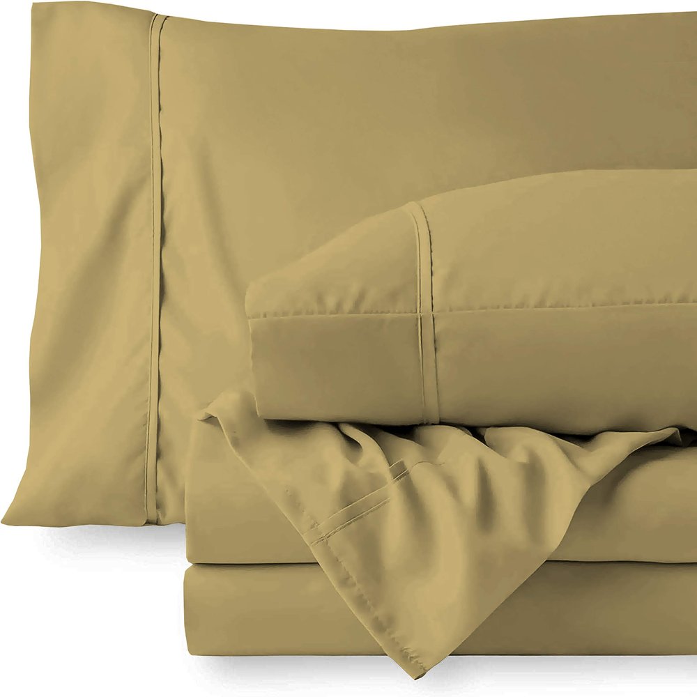 RV LINEN Cotton 600 Thread Count- 4 Pieces Sheet Set King Size, Beige  Soft Quality 100% Bedding Sheet  Luxury 16 Inch Deep Pocket & Bedding Set with Flat Sheet, Fitted Sheet, 2 Pillow Cases