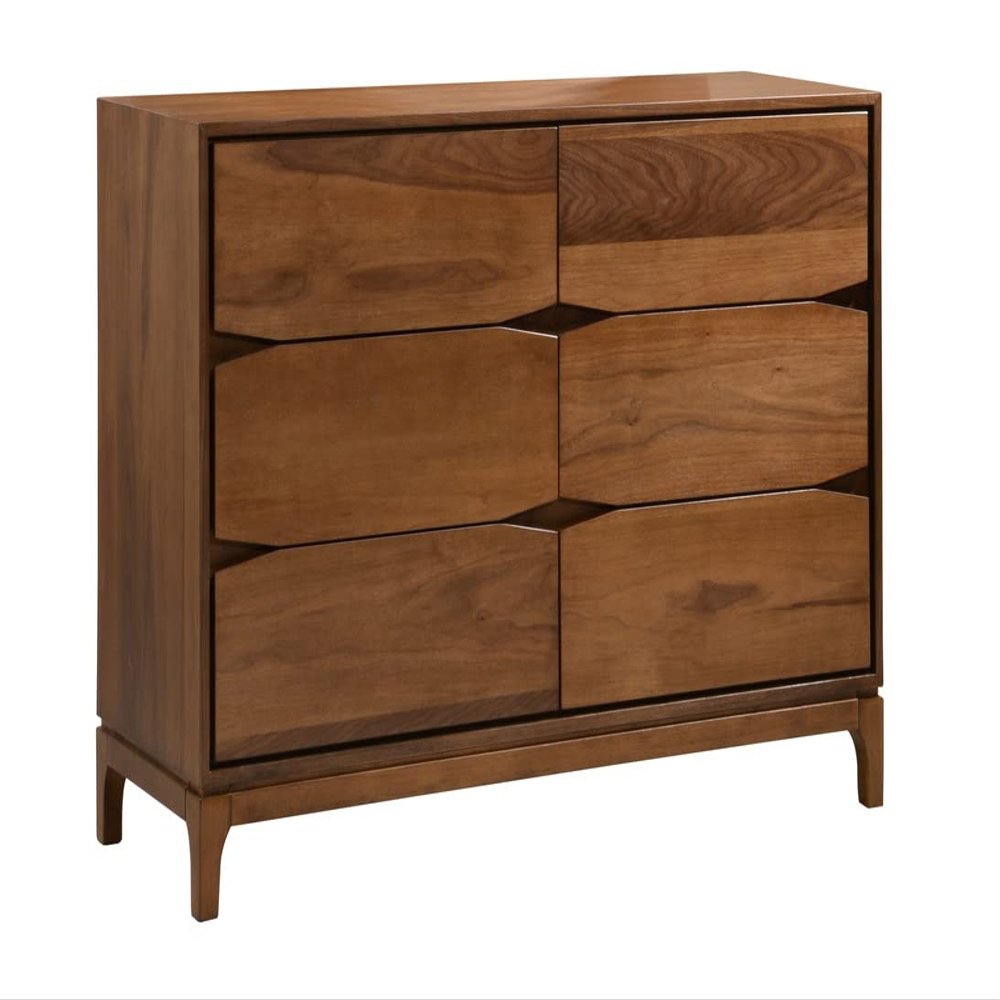 New Spec Monte Rosa Mid Century 6 Drawer Wood Dresser in Walnut
