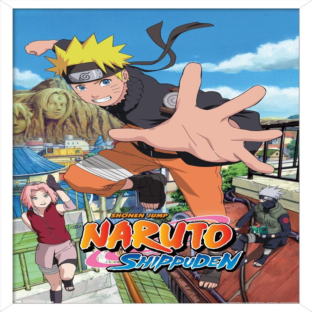Trends International Naruto Shippuden - Jump Wall Poster, 14.725" x 22.375", White Framed Version