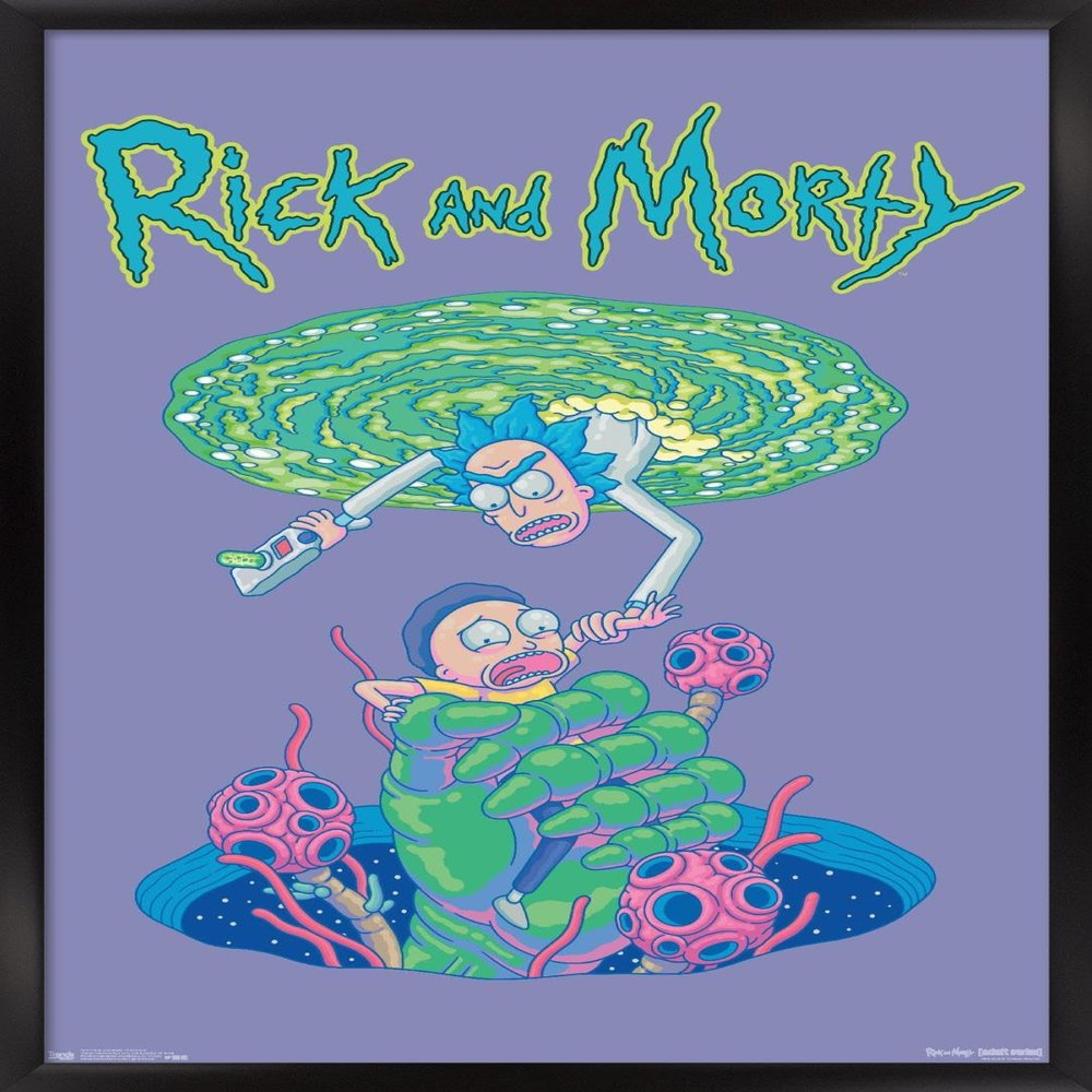 Trends International Rick And Morty - Portal Fall Wall Poster, 14.725" x 22.375", Black Framed Version