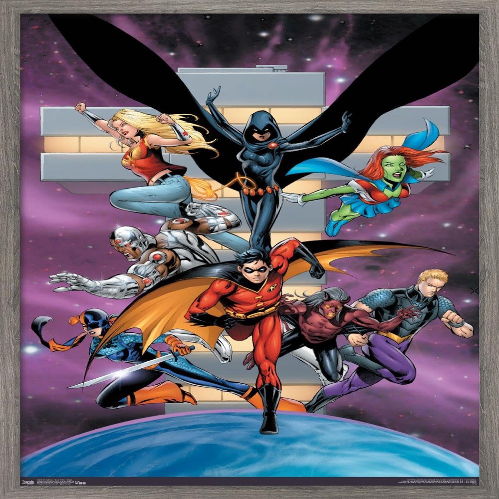 Trends International DC Comics - Teen Titans - Group Wall Poster, 14.725" x 22.375", Barnwood Framed Version