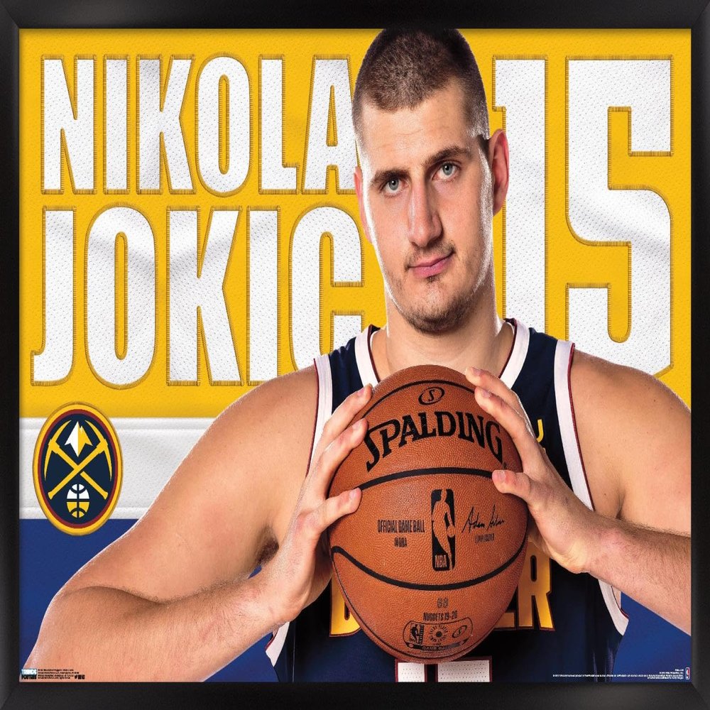 Trends International NBA Denver Nuggets - Nikola Jokic 19 Wall Poster, 22.375" x 34", Black Framed Version