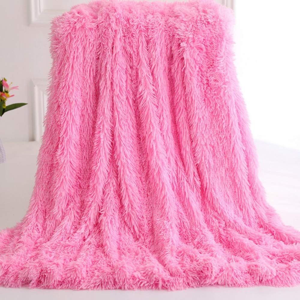 63x79inch Cozy Luxury Faux Fur Throw Blanket Pink Plush Long Shaggy Super Soft Blanket Flurry Warm Blanket Home Decorative Throw Bed Couch Sofa
