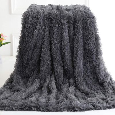 63x79inch Cozy Luxury Dark Grey Faux Fur Throw Blanket Plush Long Shaggy Super Soft Blanket Flurry Warm Blanket Home Decorative Throw Bed Couch Sofa