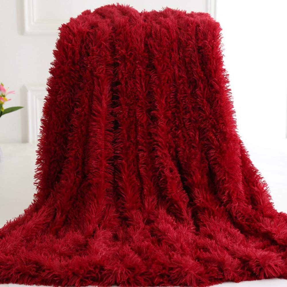 63x79inch Cozy Luxury Wine Red Faux Fur Throw Blanket Plush Long Shaggy Super Soft Blanket Flurry Warm Blanket Home Decorative Throw Bed Couch Sofa