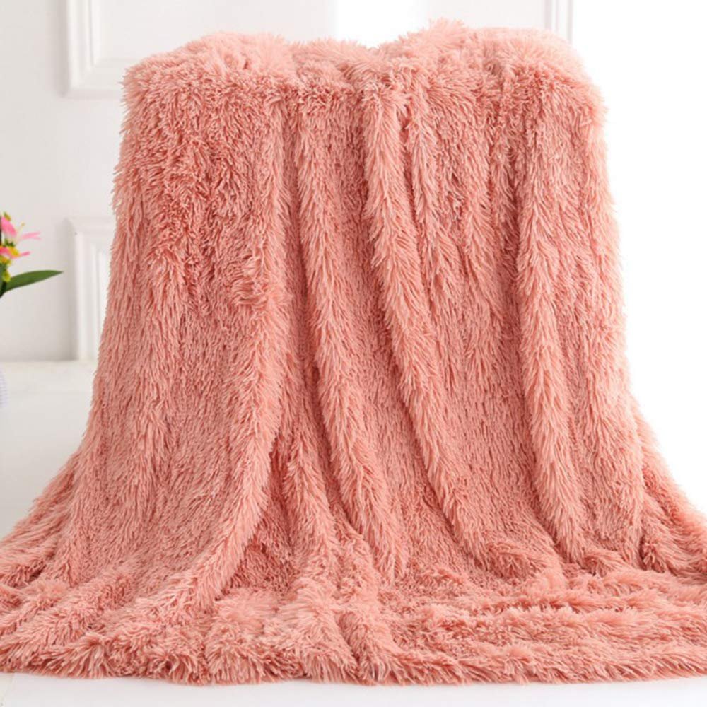 63x79inch Cozy Luxury Faux Fur Throw Blanket Blush Pink Plush Long Shaggy Super Soft Blanket Flurry Warm Blanket Home Decorative Throw Bed Couch Sofa