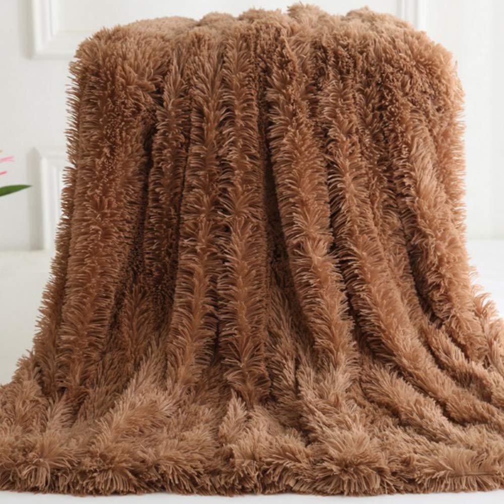 63x79inch Cozy Luxury Faux Fur Throw Blanket Khaki Plush Long Shaggy Super Soft Blanket Flurry Warm Blanket Home Decorative Throw Bed Couch Sofa