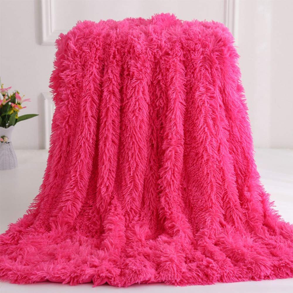 63x79inch Cozy Luxury Faux Fur Throw Blanket Hot Pink Plush Long Shaggy Super Soft Blanket Flurry Warm Blanket Home Decorative Throw Bed Couch Sofa