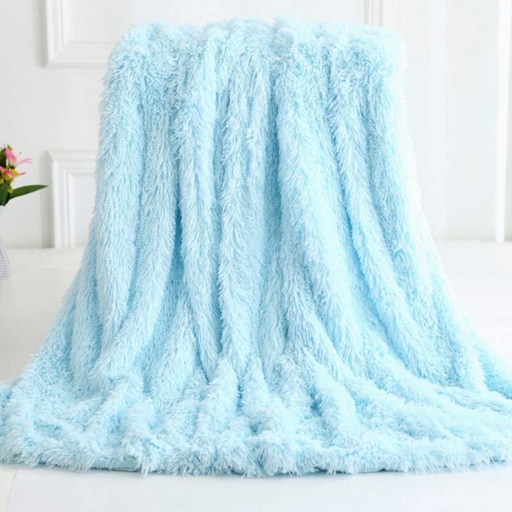 63x79inch Cozy Luxury Faux Fur Throw Blanket Light Blue Plush Long Shaggy Super Soft Blanket Flurry Warm Blanket Home Decorative Throw Bed Couch Sofa