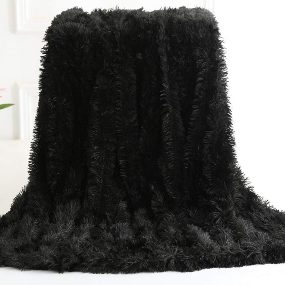 63x79inch Cozy Luxury Faux Fur Throw Blanket Black Plush Long Shaggy Super Soft Blanket Flurry Warm Blanket Home Decorative Throw Bed Couch Sofa