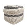 Pasargad Home Grandcanyon Premium Cotton Pouf, 100% Cotton Pouf, Hand Woven- Polly Beads- Sitting, Foot Stool - Square Poufs for Living Room - Luxury Room Decor, 17" x 17" x 17", Ivory/Black view 1