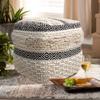 Pasargad Home Grandcanyon Premium Cotton Pouf, 100% Cotton Pouf, Hand Woven- Polly Beads- Sitting, Foot Stool - Square Poufs for Living Room - Luxury Room Decor, 17" x 17" x 17", Ivory/Black view 2