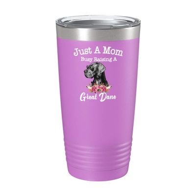 BeeTeeStore Mother's Day Great Dane Mom Cup - Just a Mom Busy Raising - 20oz Light Purple Tea, Coffee Tumbler
