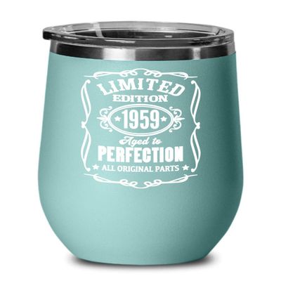1959 Gift Limited Edition Aged to Perfection Wine Tumbler Gift for Dad Mom Grandpa 60th Birthday Gifts Gag Bday Mugs for Men and Women Coffee Tea Cups