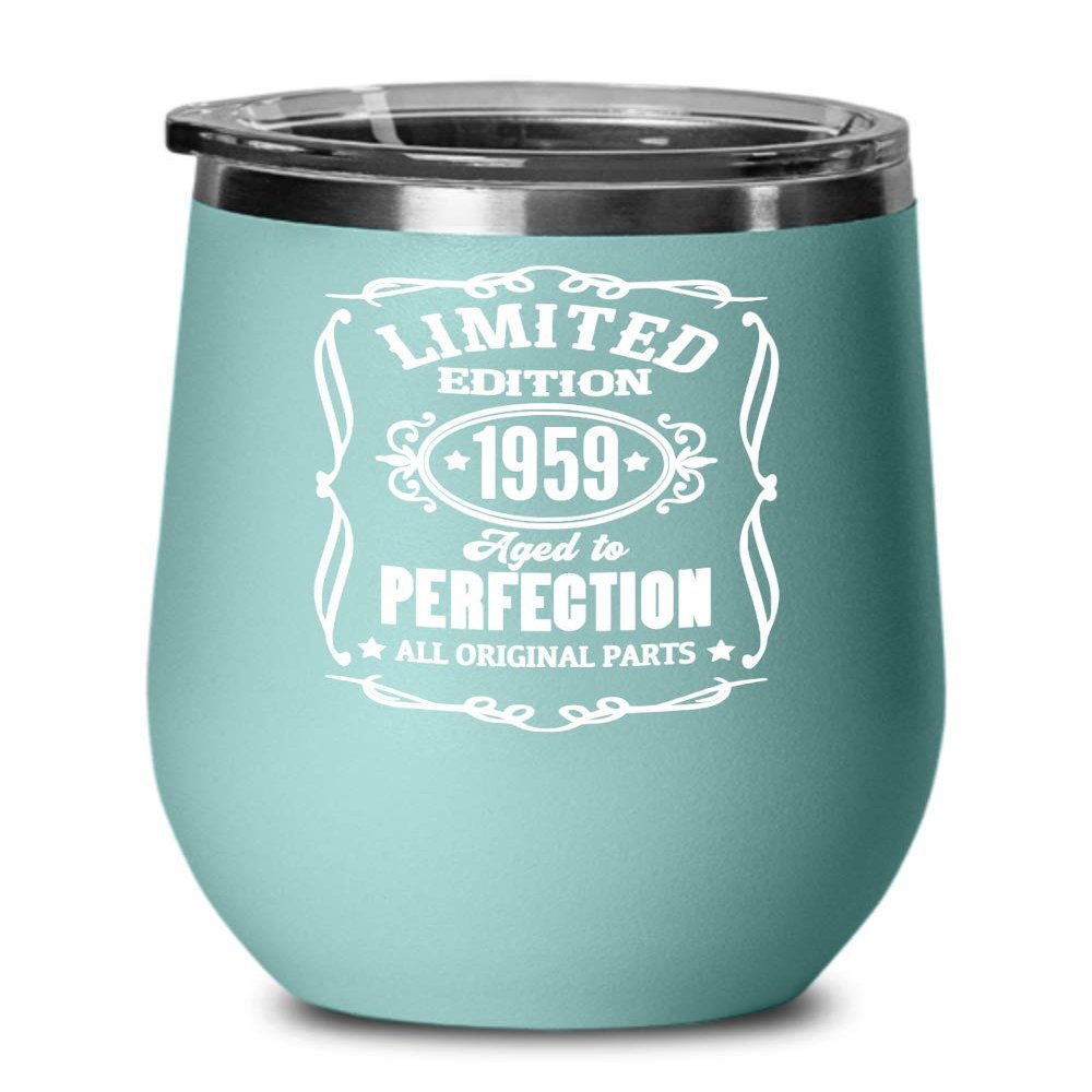 1959 Gift Limited Edition Aged to Perfection Wine Tumbler Gift for Dad Mom Grandpa 60th Birthday Gifts Gag Bday Mugs for Men and Women Coffee Tea Cups