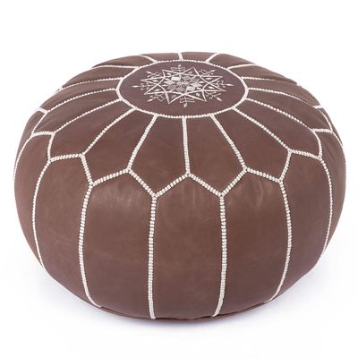 Marrakesh Gallery Genuine Leather Round Pouf Unstuffed - Moroccan Ottoman Footstool, Footrest Cover - Boho Decor - Bohemian Living Room, Bedroom, Kids Room, Gift & Wedding