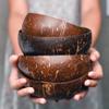 VNCraft Smoothie Coconut Bowls and Spoons (set of 4) - Polished with Coconut Oil, Durable, Lightweight, Useful, Large Wooden Serving Bowl for Salads, Breakfast, Decoration, Vegan Organic Friendly view 1