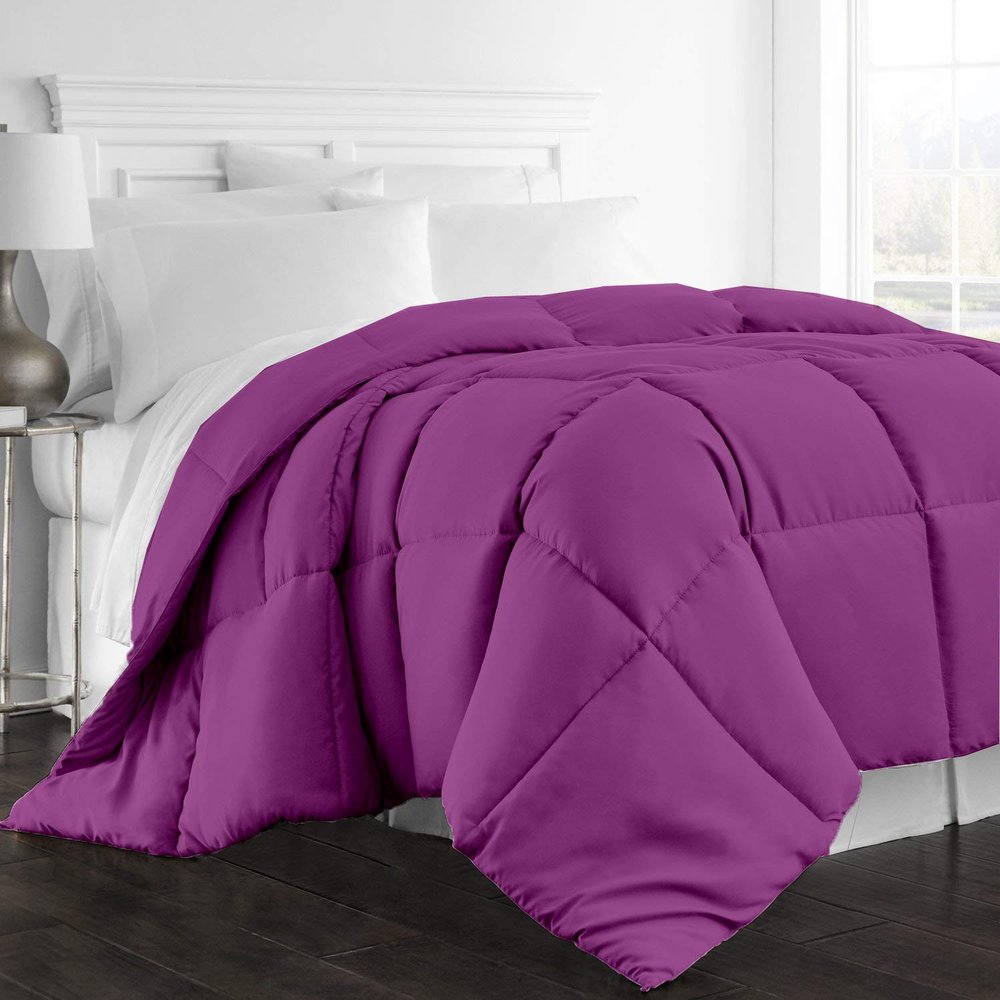 1-Pc Comforter Full 82x86 Size 1-Pc Comforter 100% Egyptian Cotton, 600 Thread Count (200 GSM Micro Fill Diamond Box Stitched) - Machine Washable, Purple Solid