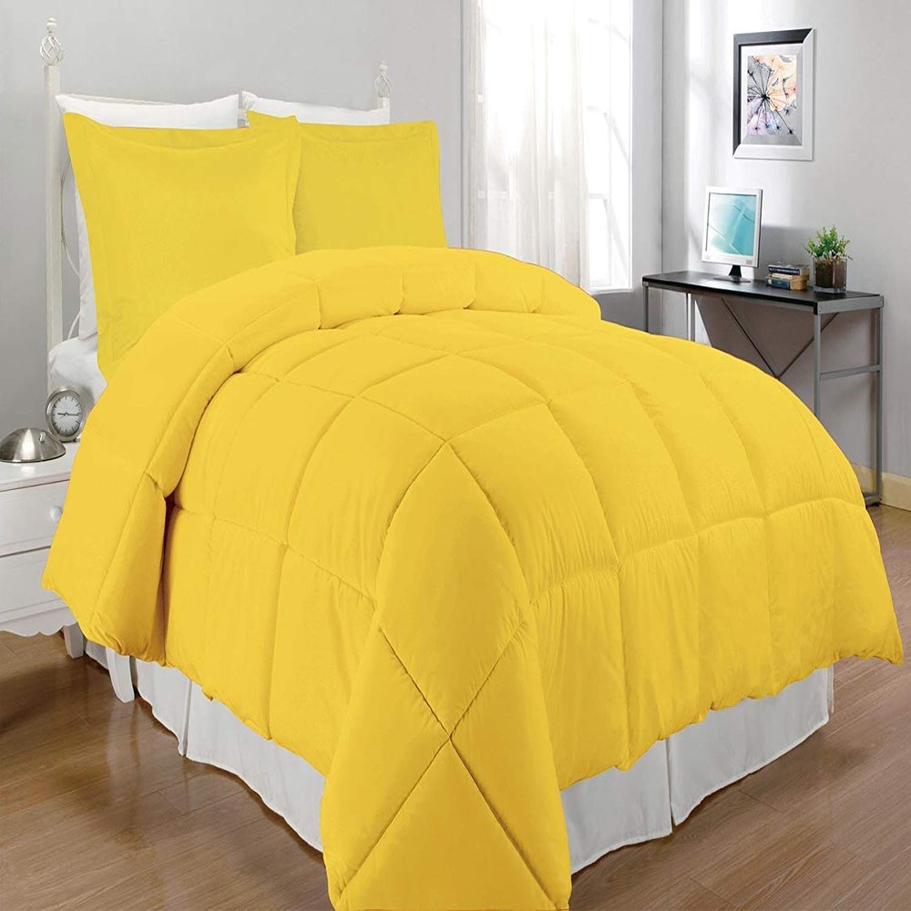 1-Pc Comforter Twin-XL 68x92 Size1-Pc Comforter 100% Egyptian Cotton, 600 Thread Count (200 GSM Micro Fill Diamond Box Stitched) - Machine Washable, Yellow Solid