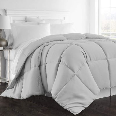1-Pc Comforter Full 82x86 Size 1-Pc Comforter 100% Egyptian Cotton, 600 Thread Count (200 GSM Micro Fill Diamond Box Stitched) - Machine Washable, Silver Grey Solid