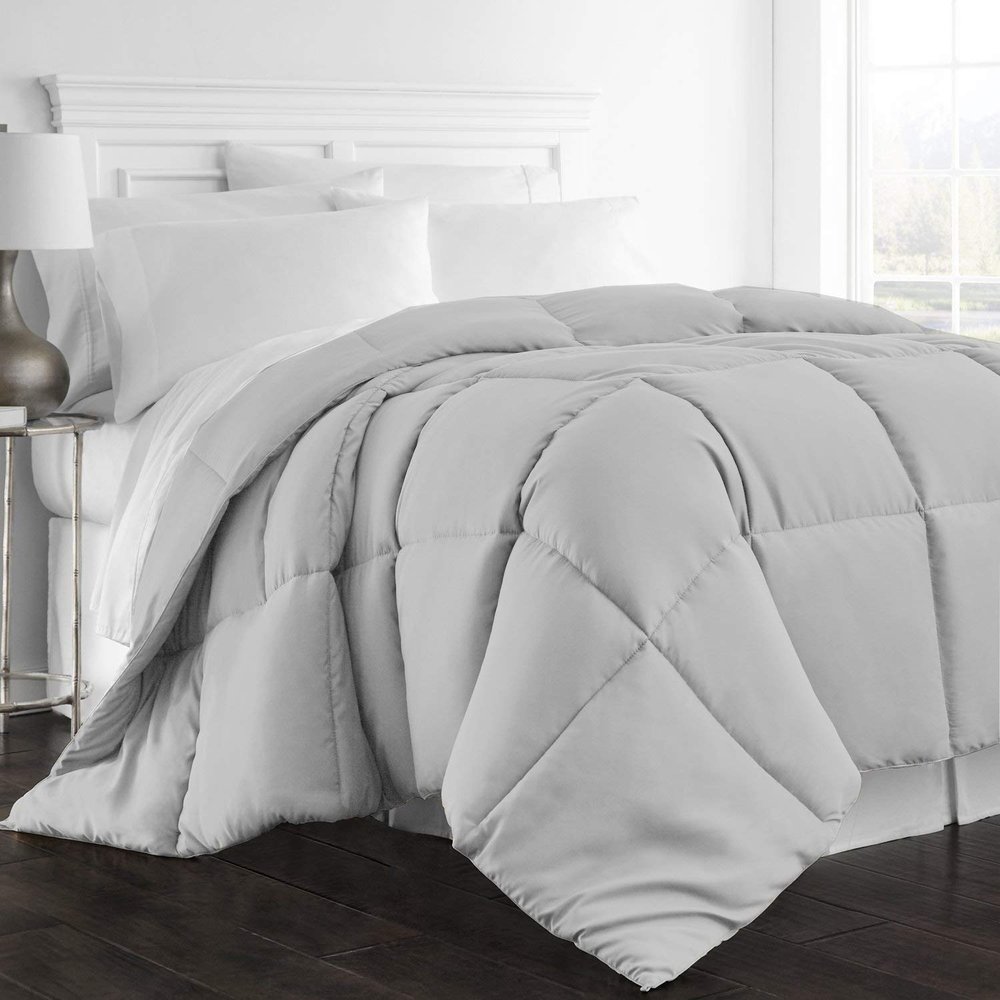 1-Pc Comforter Full 82x86 Size 1-Pc Comforter 100% Egyptian Cotton, 600 Thread Count (200 GSM Micro Fill Diamond Box Stitched) - Machine Washable, Silver Grey Solid