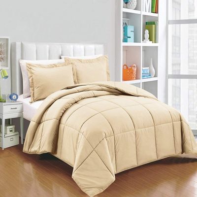 1-Pc Comforter Full 82x86 Size 1-Pc Comforter 100% Egyptian Cotton, 600 Thread Count (200 GSM Micro Fill Diamond Box Stitched) - Machine Washable, Beige Solid