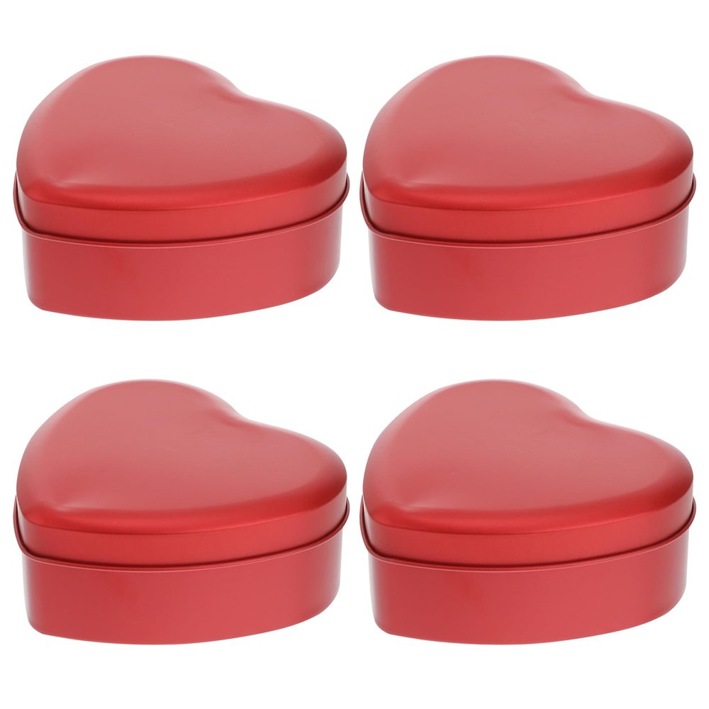Amosfun 4pcs Heart Shaped Wedding Favor Boxes Metal Tins with Lids Empty Tin Box Containers