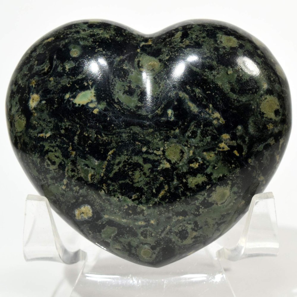 2.4" 110g Stromatolite Kambaba Jasper/Crocodile Eye Puffy Heart Polished Natural Gemstone Crystal Mineral Specimen - Madagascar + Stand