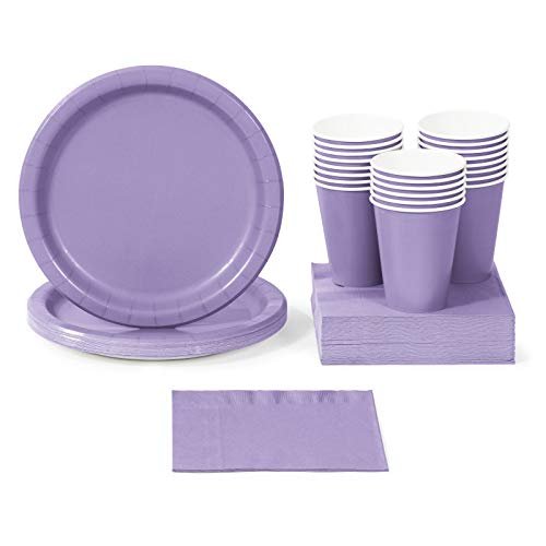 Lavender Party Supplies, Bundle for 48 People Plates Napkins and Cups, Box of 146 Pieces