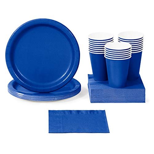 Cobalt Blue Party Supplies, Bundle for 48 People Plates Napkins and Cups, Box of 146 Pieces