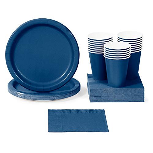 Navy Blue Party Supplies, Bundle for 48 People Plates Napkins and Cups, Box of 146 Pieces