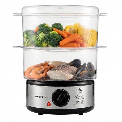 OVENTE 2-Tier Electric Food Steamer, 5 Qt Stainless Steel, Silver FS62S