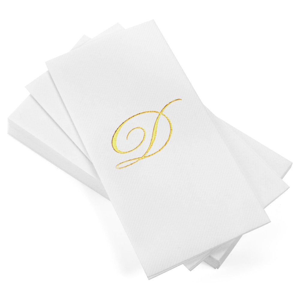 AH AMERICAN HOMESTEAD Disposable Hand Towels for Bathroom - Guest Bathroom Essentials -Bathroom Paper Towels for Guests - Monogrammed Disposable Napkins - Wedding Napkins in Paper Towel Tray (Gold, D)