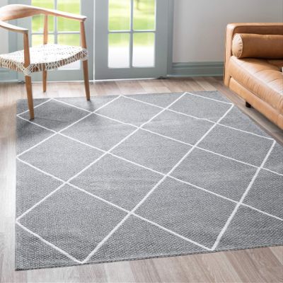 Unique Loom Decatur Collection Contemporary, Geometric, Trellis Area Rug, 5' 2" x 7' 5", Dark Gray/Ivory