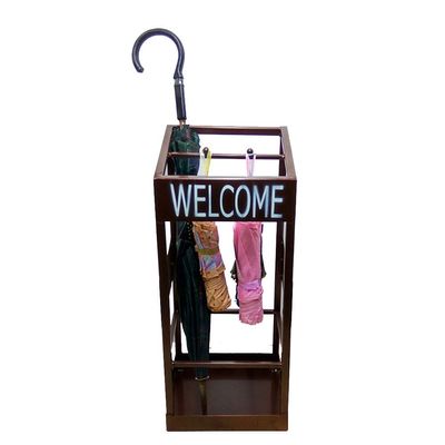 GUOYANHOME Umbrella Rackss Commercial Umbrella Stand, Standing Wrought Iron Umbrella Stand with Drip Tray, Storage Rack in Lobby of Hotel Bank Mall, 3 Colors (Color : Brown, Size : 22x22x55cm)