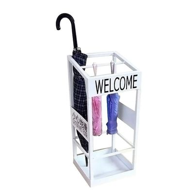 GUOYANHOME Umbrella Rackss Commercial Umbrella Stand, Standing Wrought Iron Umbrella Stand with Drip Tray, Storage Rack in Lobby of Hotel Bank Mall, 3 Colors (Color : White, Size : 22x22x55cm)