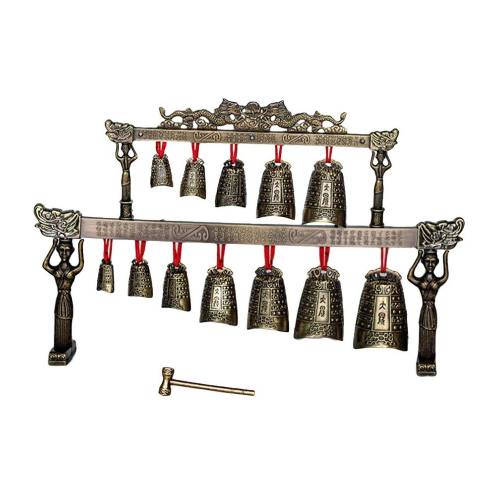 Healifty Mini Double Layers Bronze Chime 14.96X2.36X9.44In Ancient Chinese Folk Percussion Instrument Home Office Decoration Souvenir