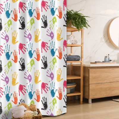 Ambesonne Cartoon Stall Shower Curtain, Colorful Print Teamwork Painting Fun Games Illustration, Fabric Bathroom Decor Set with Hooks, 36" W x 72" L, Yellow Teal and Red