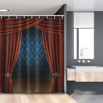 Ambesonne Victorian Stall Shower Curtain, Grand Opening Showroom with Retro Pattern Wall Classic Stage Theatrical, Fabric Bathroom Decor Set with Hooks, 54" W X 78" L, Burgundy