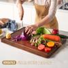 AZRHOM Walnut Wood Cutting Board, 20x15in X Large Wooden Chopping Boards with Deep Juice Groove and Side Handle, Thick Butcher Block for Kitchen Meat Cheese Gift for Wife Mom Gift Box view 4