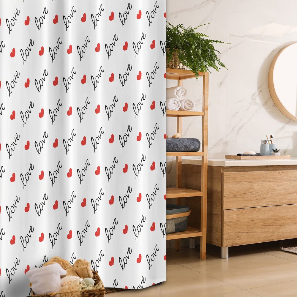 Ambesonne Love Stall Shower Curtain, Love Valentines Day Calligraphy Illustration Ornament Illustration Art, Fabric Bathroom Decor Set with Hooks, 36" W x 72" L, Vermilion Black