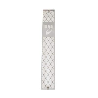 Judaica Place Plexiglass Mezuzah Case with Diamond Design Metal Plate - Decorative Perspex Mezuzah Cover - 15cm 6inch