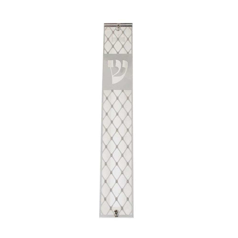 Judaica Place Plexiglass Mezuzah Case with Diamond Design Metal Plate - Decorative Perspex Mezuzah Cover - 15cm 6inch