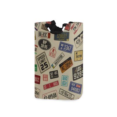AUUXVA Laundry Hamper, Vintage Car Number Plates Laundry Basket Washing Clothes Hamper Collapsible Storage Bin Foldable Shopping Bag Toy Book Holder
