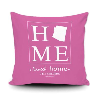 GUGLILI Sweet Home Arizona State Throw Pillow Cover Housewarming Gift Customize Family Name Decorative Canvas Pillow Cases 18x18 Inch Pink
