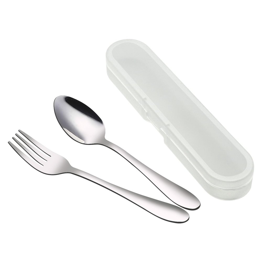 VANRA 2-Piece Children Flatware Set - Stainless Steel Child Silver Cutlery Set (1 Fork + 1 Spoon)