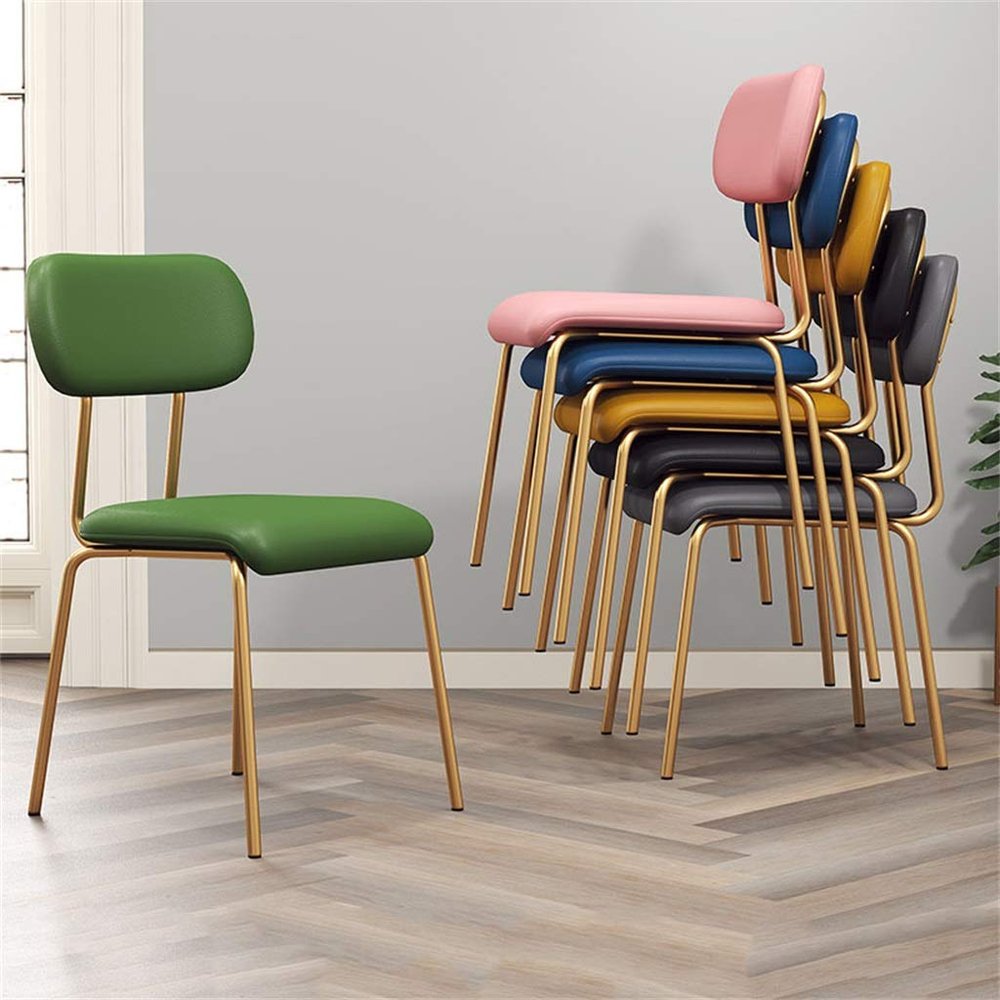 CGF-Barstools Contemporary Dining Chair for Kitchen, Dining Room, Bedroom, Living Room Side Chair PU Leather Seat Cushion and Back Chair with Metal Legs (Green, Pink, Blue, Black, Gray,)