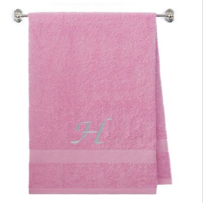 Embroidered Terry Cotton Bath Towel for Bath, Shower, Cover up Towel for Swimming Pool, and Beach - 35 x 65 inches - Pink Color Towel - Silver Script Initial H